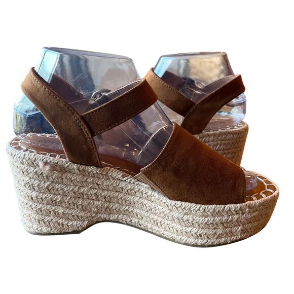Seychelles Platform Wedge Sandals Size 7 Tan Suede Like Espadrilles Slingback - Picture 2 of 8